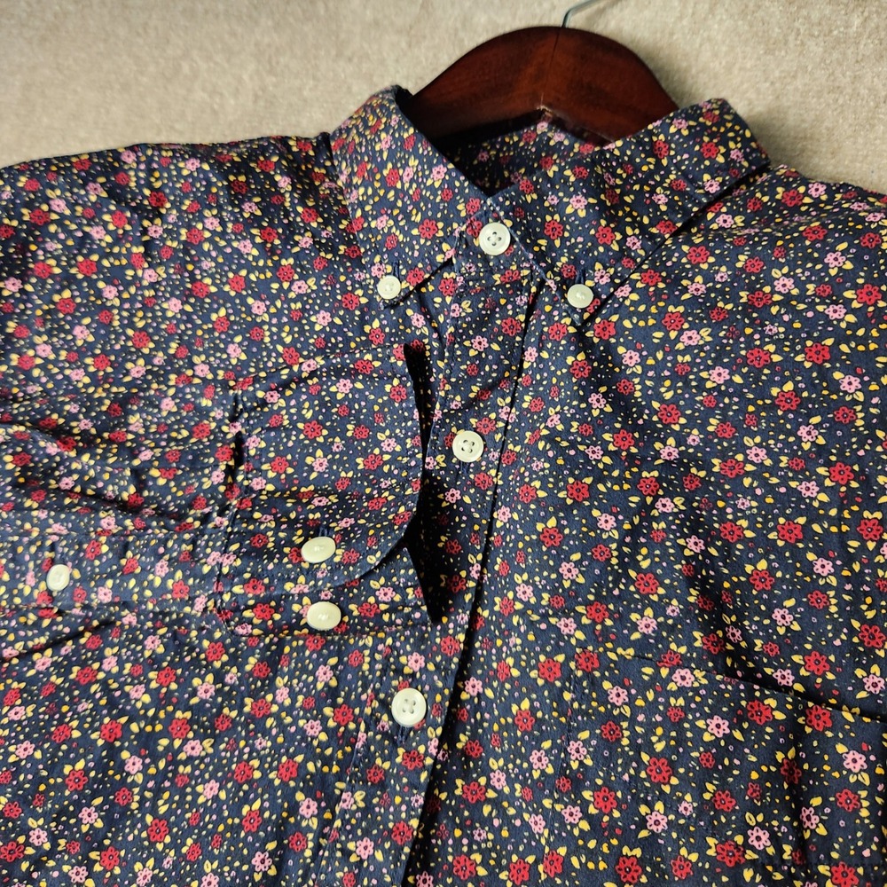 Bonobos Mens Navy Blue Ditsy Floral Print Long Sleeve Button Down Shirt  XL